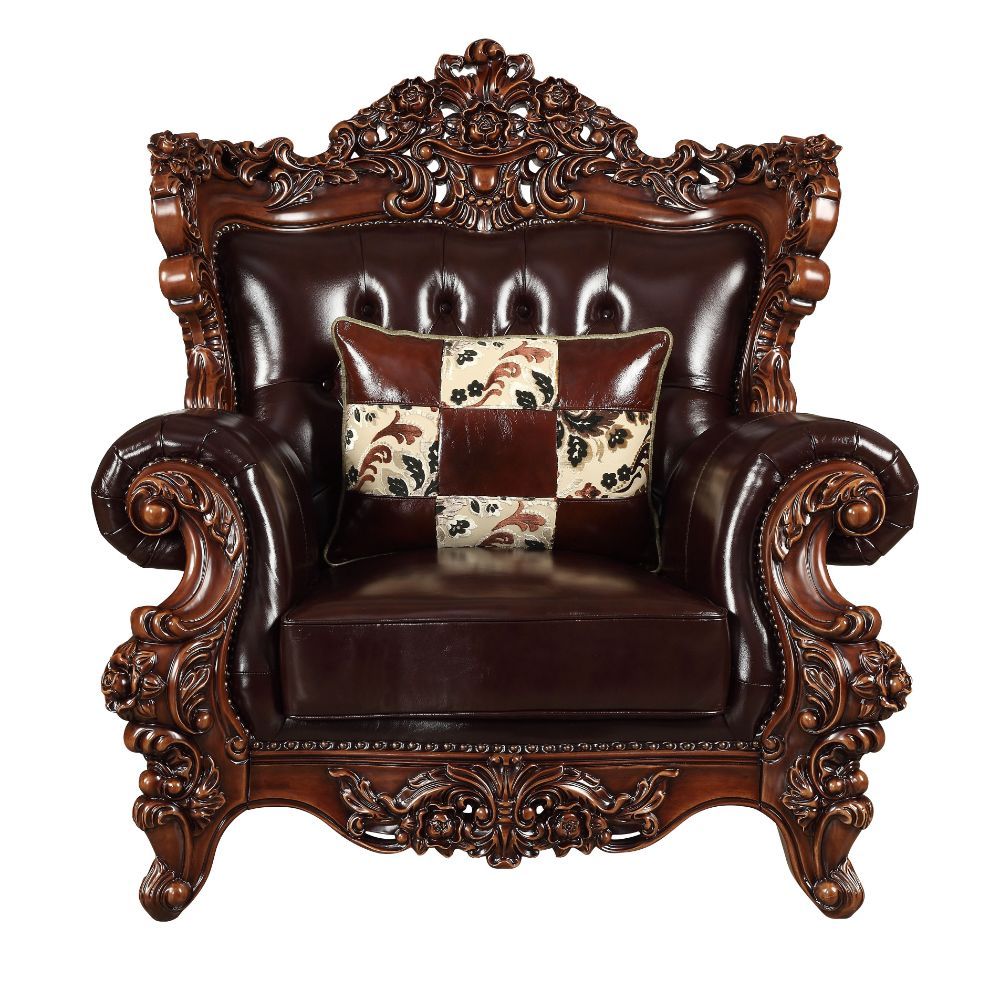 ACME Forsythia - Chair - Espresso Top Grain Leather Match & Walnut | Meri Furniture