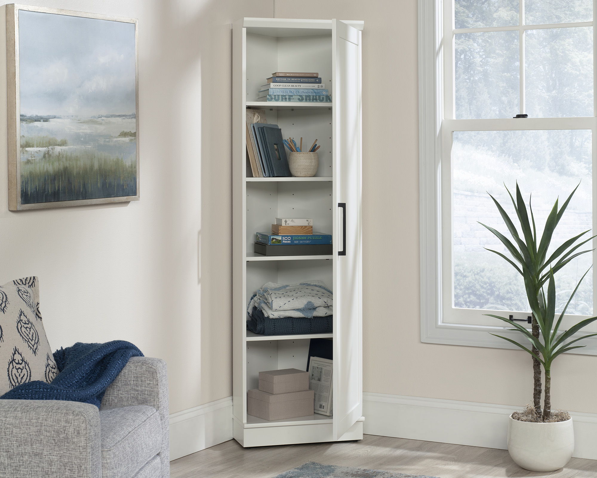 5-Shelf Corner Storage Cabinet in Soft White