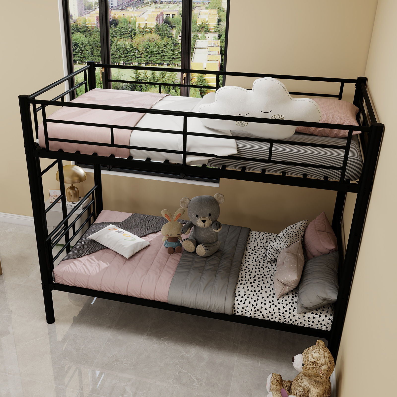 Bunk Bed For Kids, Convertible Frame With Ladders & Guardrail