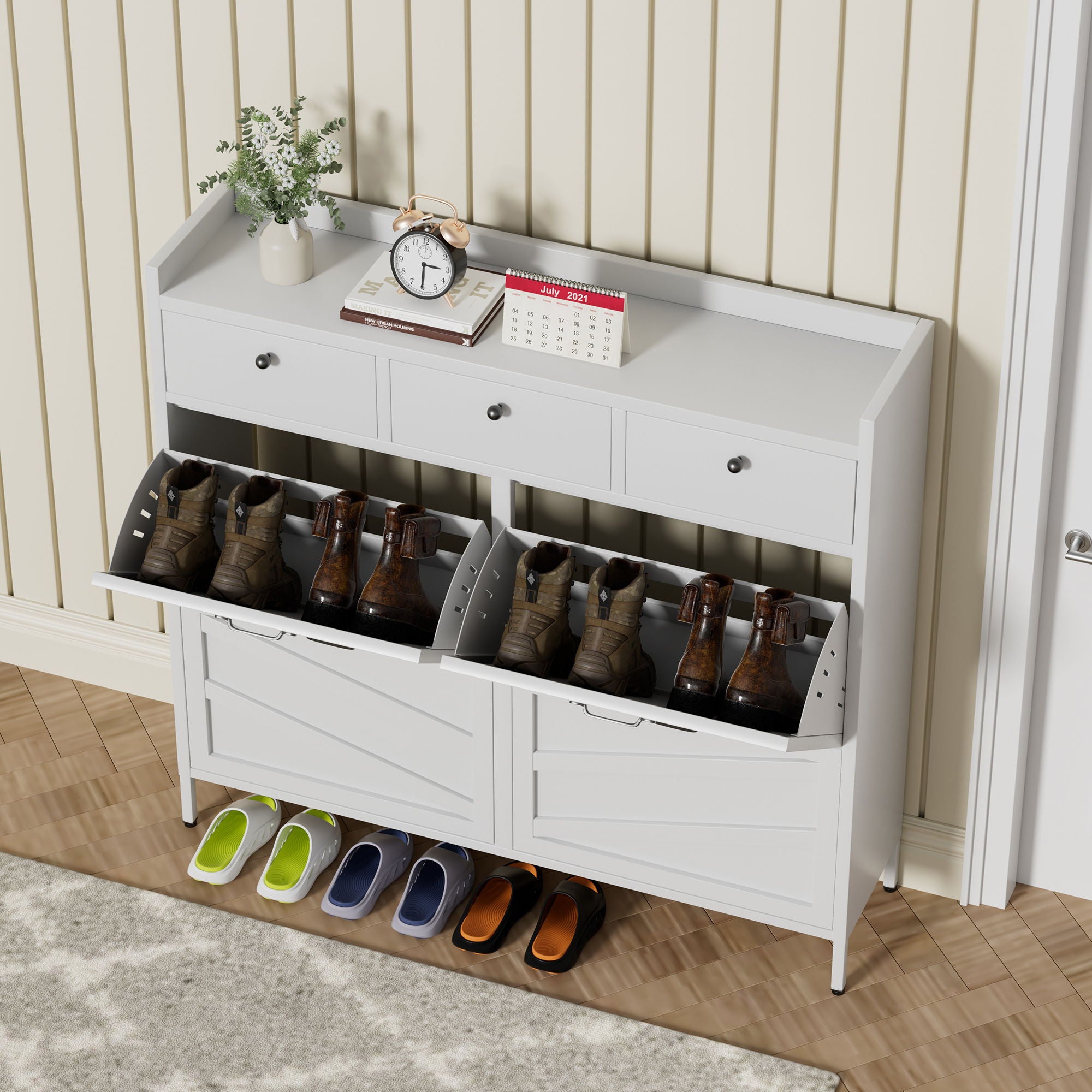 Shoe Cabinet With Flip Drawers