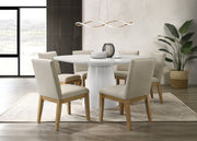 Jasper White 7 Piece 59" Round Dining Table Set with Pedestal Base and Driftwood Finish Chairs