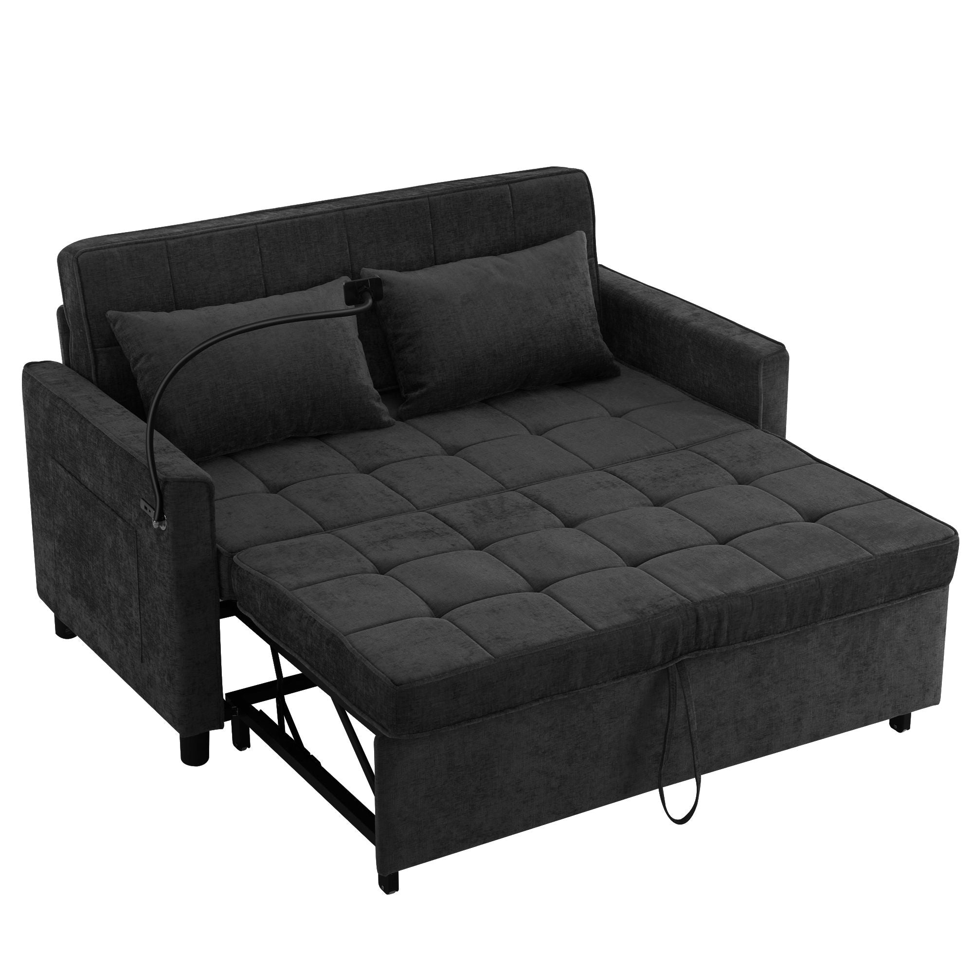 Loveseat Sofa Bed Sleeper With Reversible Backrest, Side Pockets, USB Ports, Phone Holder
