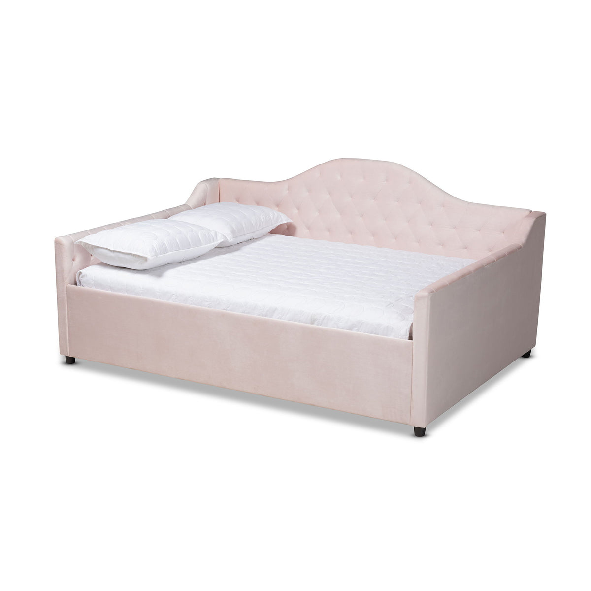 Perry Modern and Contemporary Light Pink Velvet Fabric Upholstered and Button Tufted Queen Size Daybed