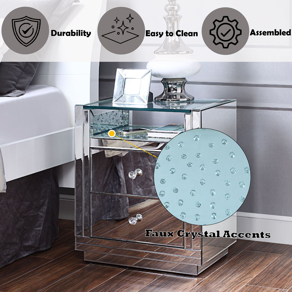 Nysa - 20" X 14" Accent Table - Mirrored & Faux Crystals