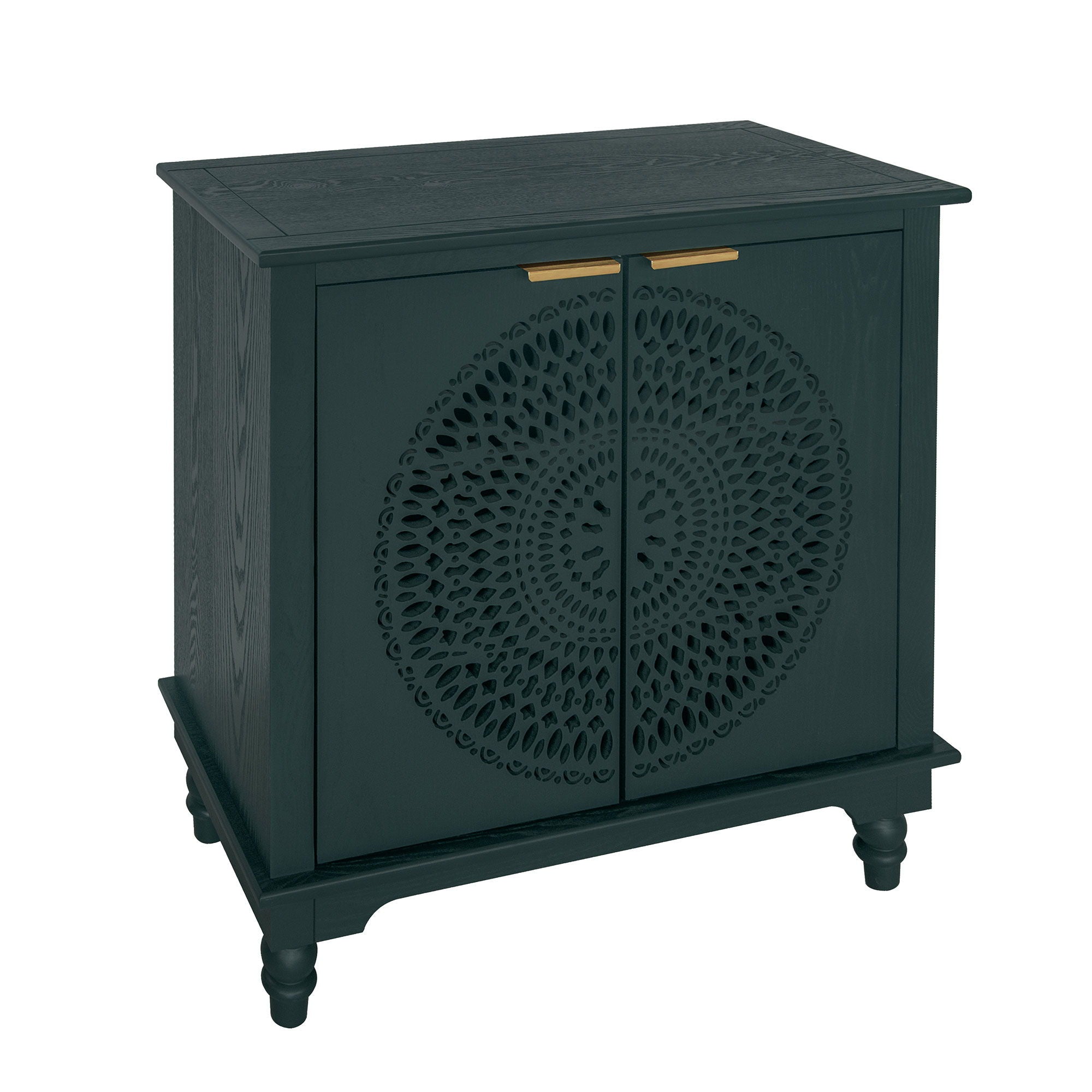 Hollow Carved 2 Door Accent Cabinet With Adjustable Shelf, Sideboard Buffet For Entryway, Living Room Or Bedroom - Blackish Green