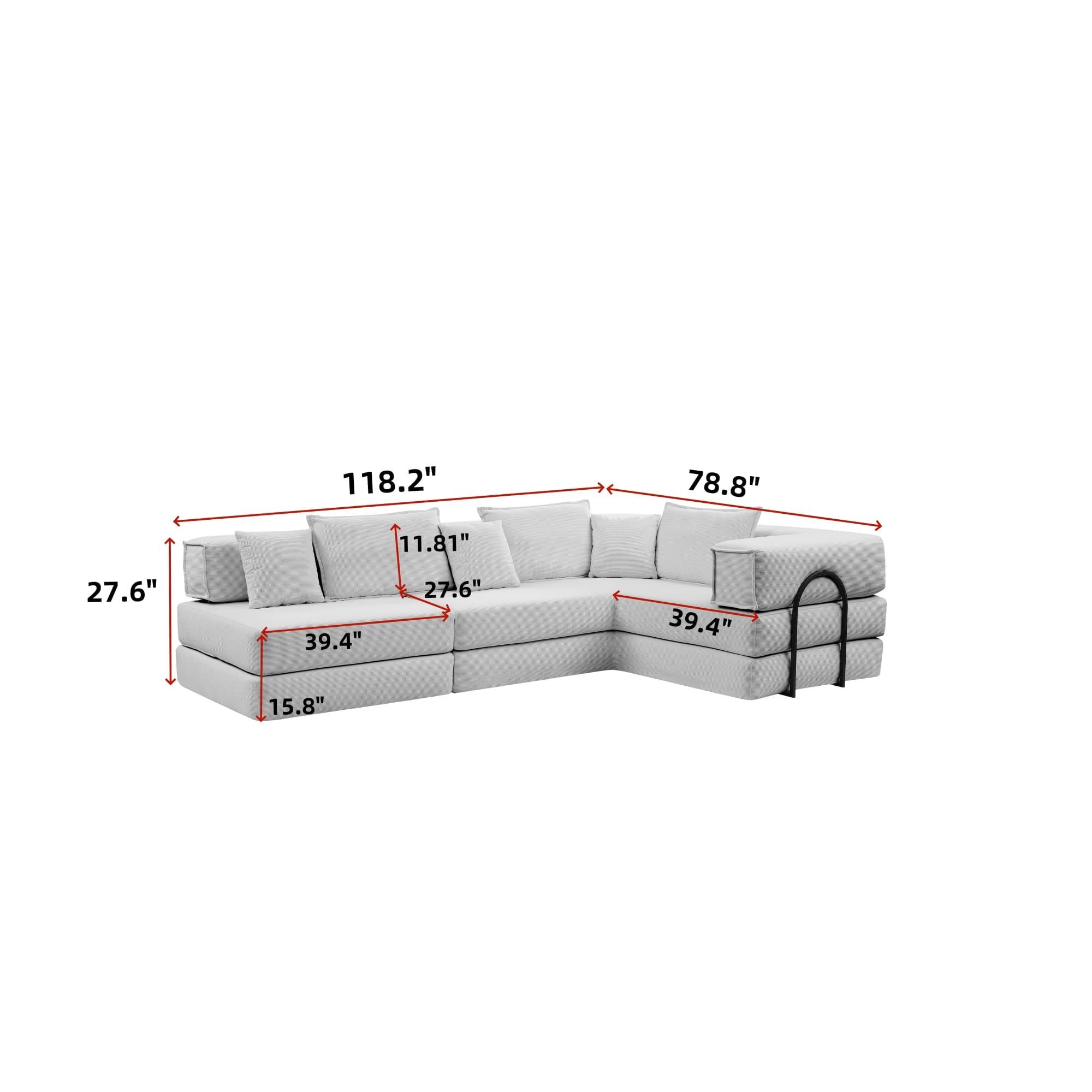 Modular L Shaped Floor Living Room Sofa Set With 6 Pillows