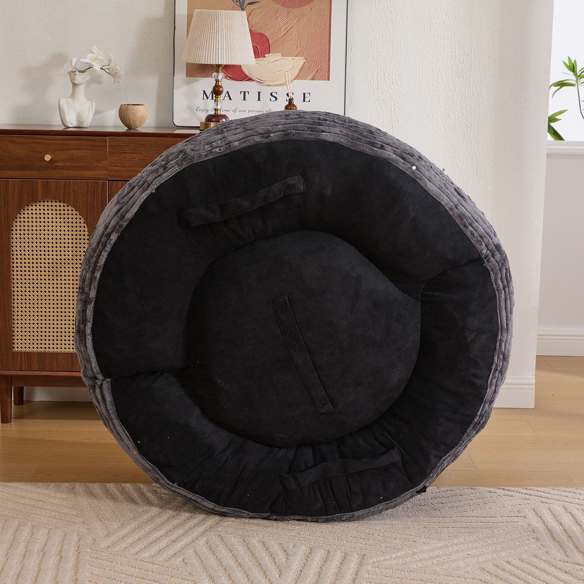 Oversized Bean Bag Chair With 3 Pillows & Armrest - Dark Gray