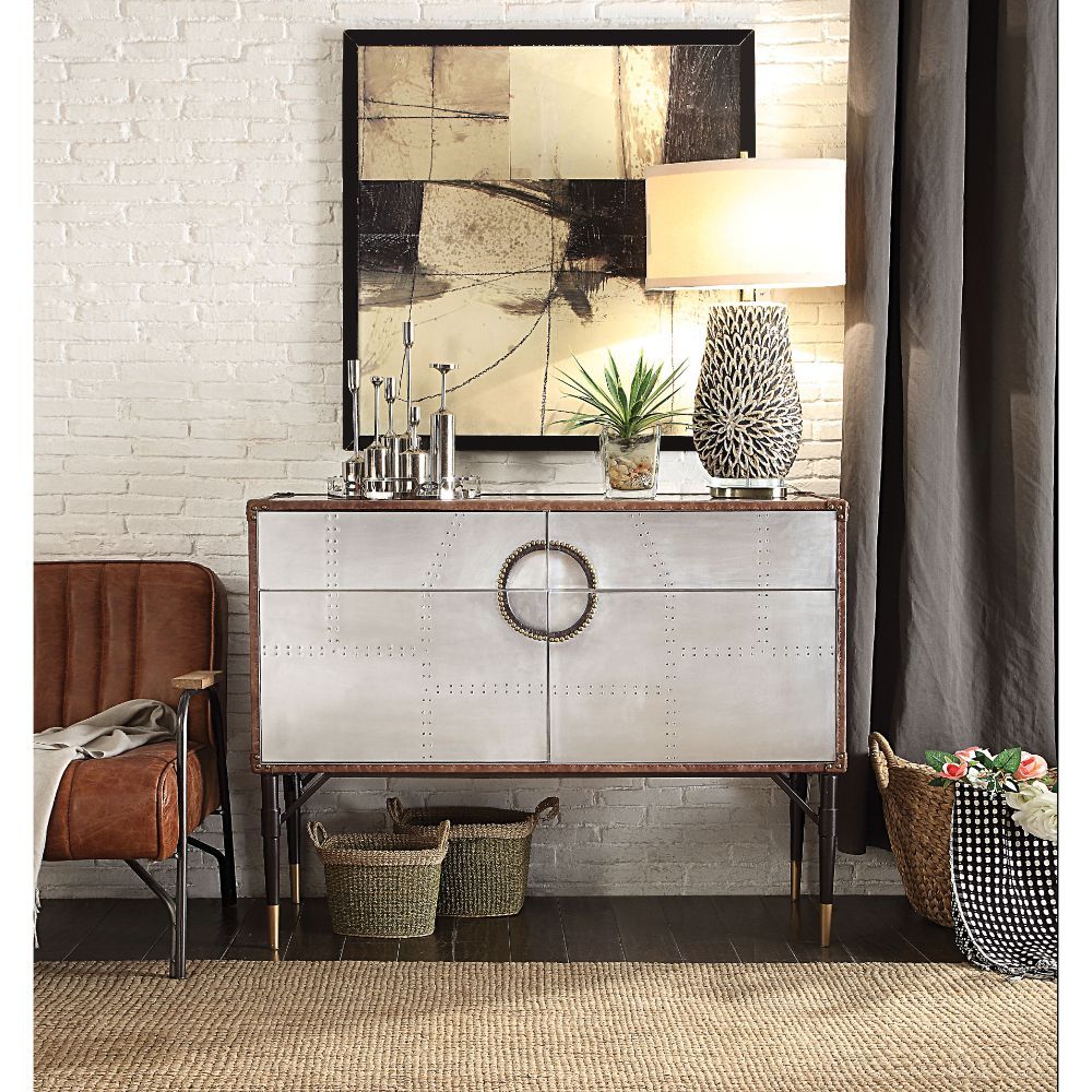 ACME Brancaster - Accent Table - Top Grain Leather & Aluminum | Meri Furniture