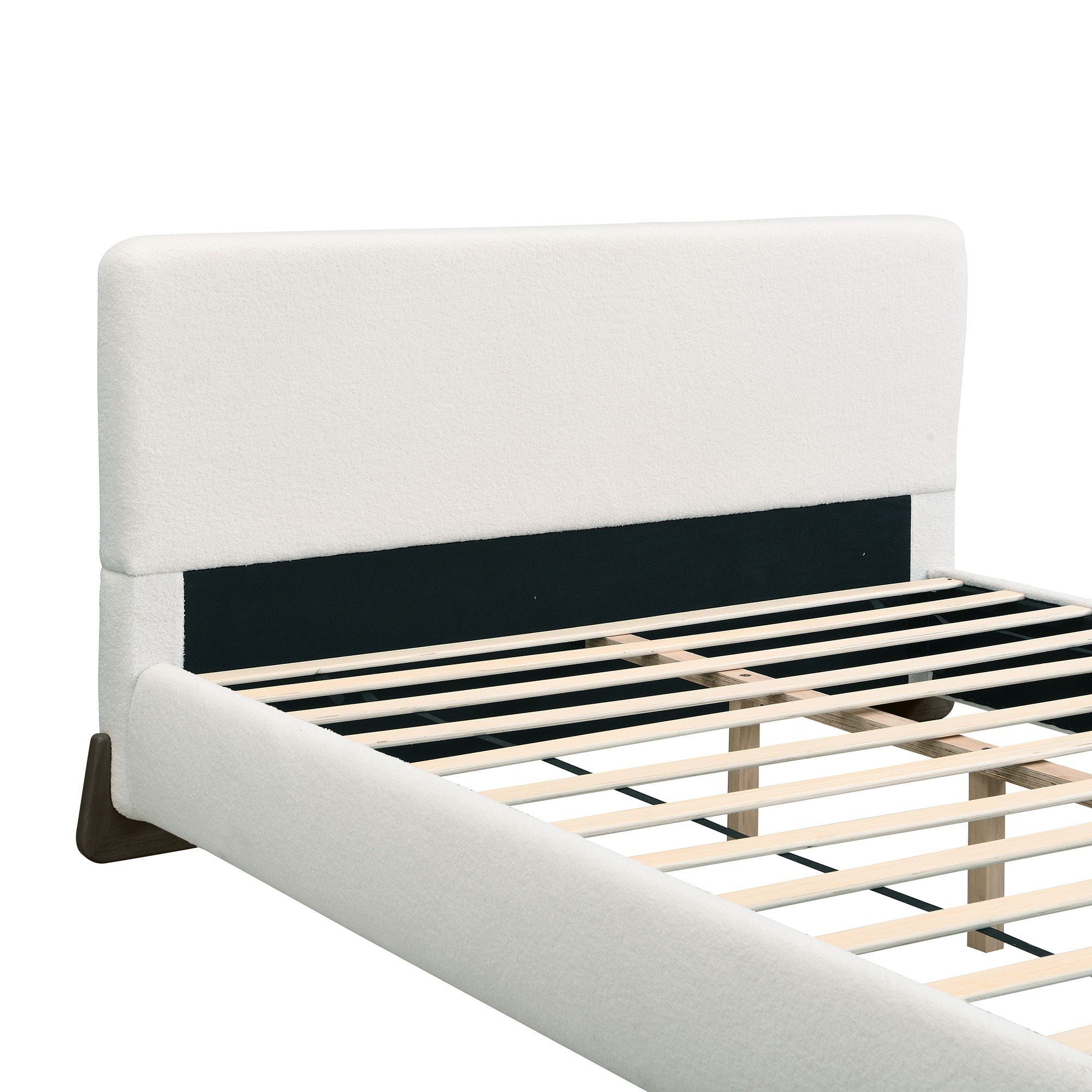 Elegant Boucle Upholstered Bed With Solid Wood Legs