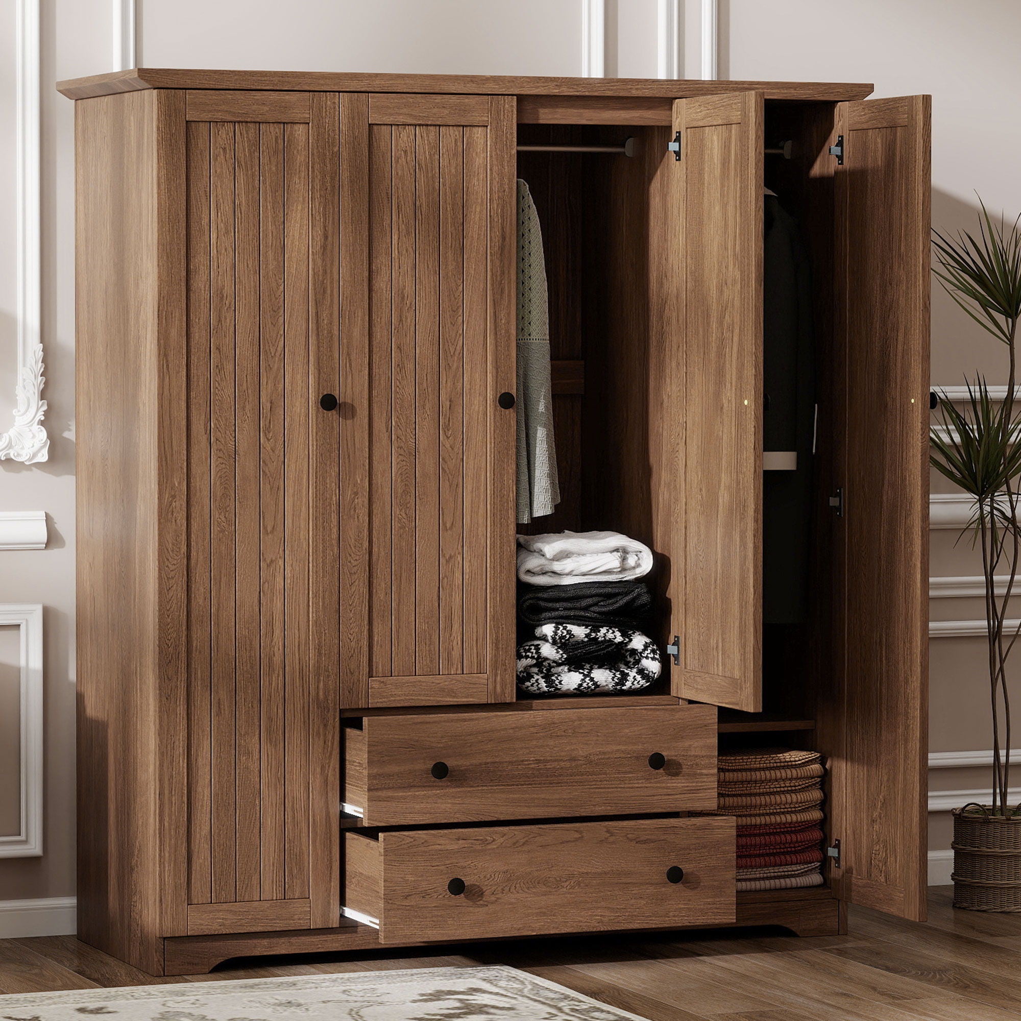 4 Door Wardrobe Armoire With 2 Drawers