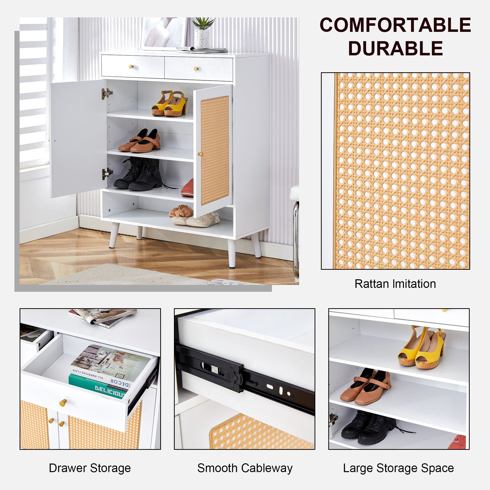 Modern Minimalist Rattan Shoe Cabinet, Elegant Storage Solution