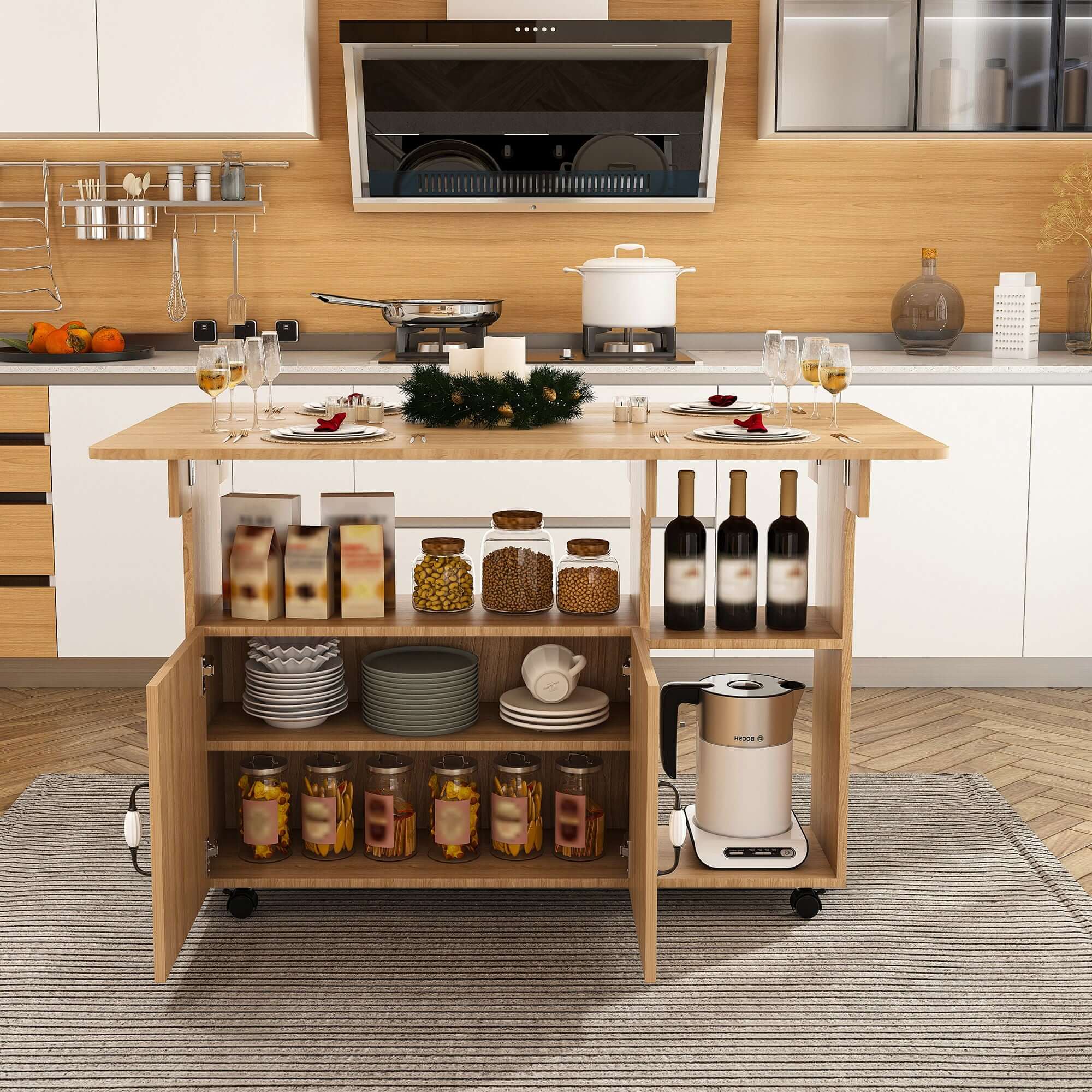 Multi Functional Folding Table With Storage Shelves And Wheels