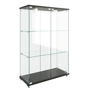 Modern Display Cabinet With LED Lights, Transparent Tempered Glass 2 Door Storage Case With 3 Shelves