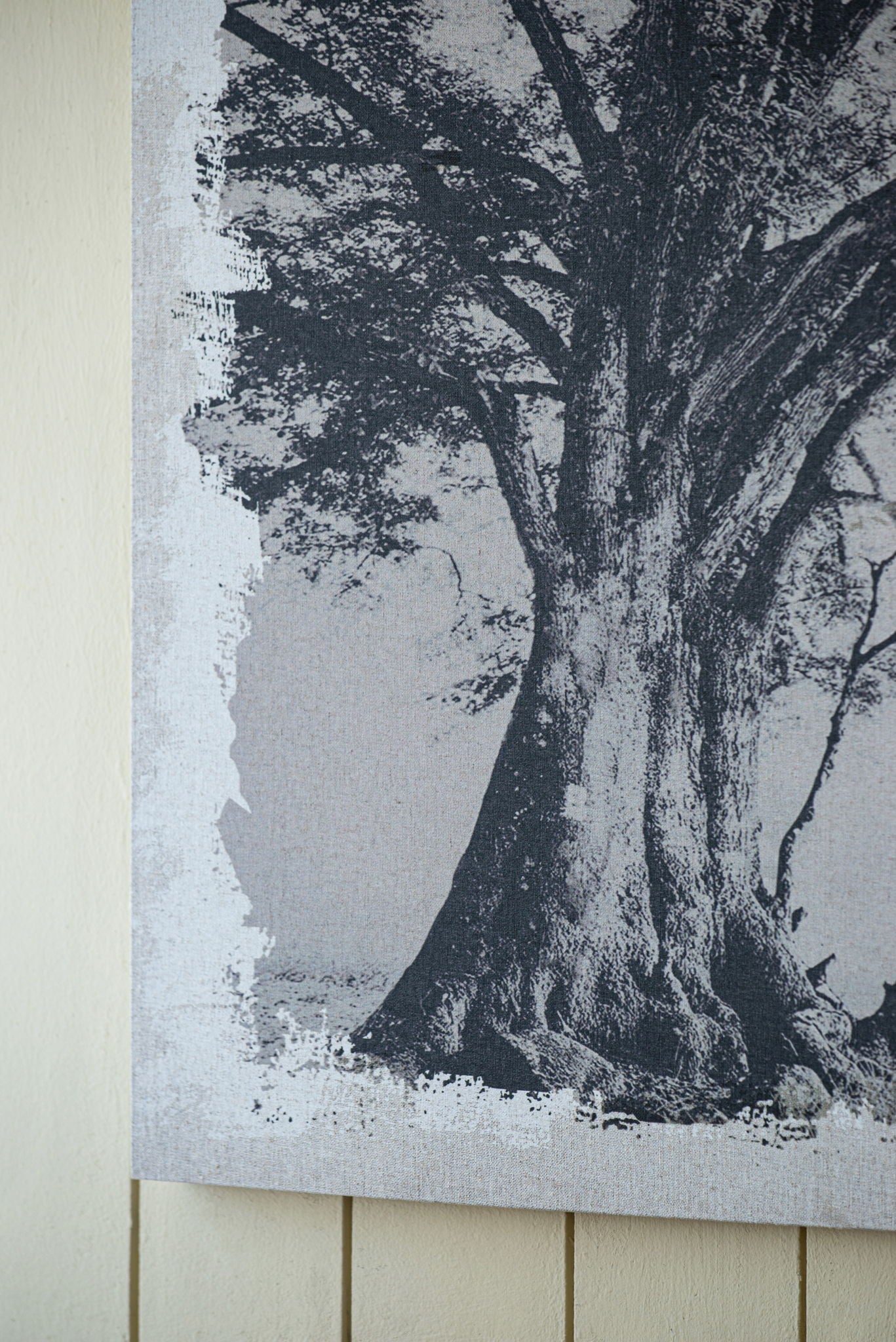 Large Arboreal Shelter Canvas Art Print, Traditional Style Floral Wall Art, Home Decor Accent Piece - Gray / White Matte