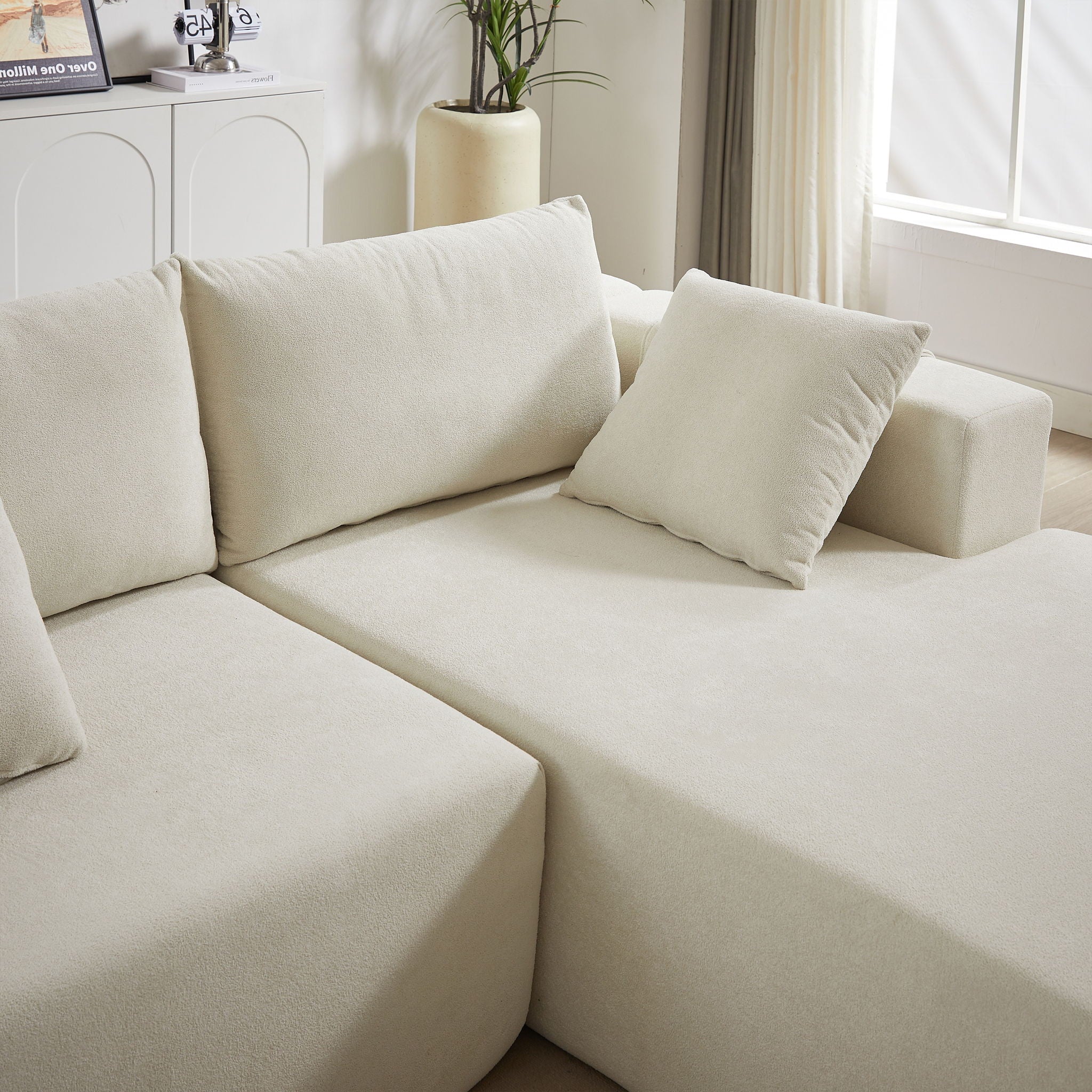 Modern Chenille Upholstered Sectional Sofa Couch Set With 6 Pillows,Free Combination
