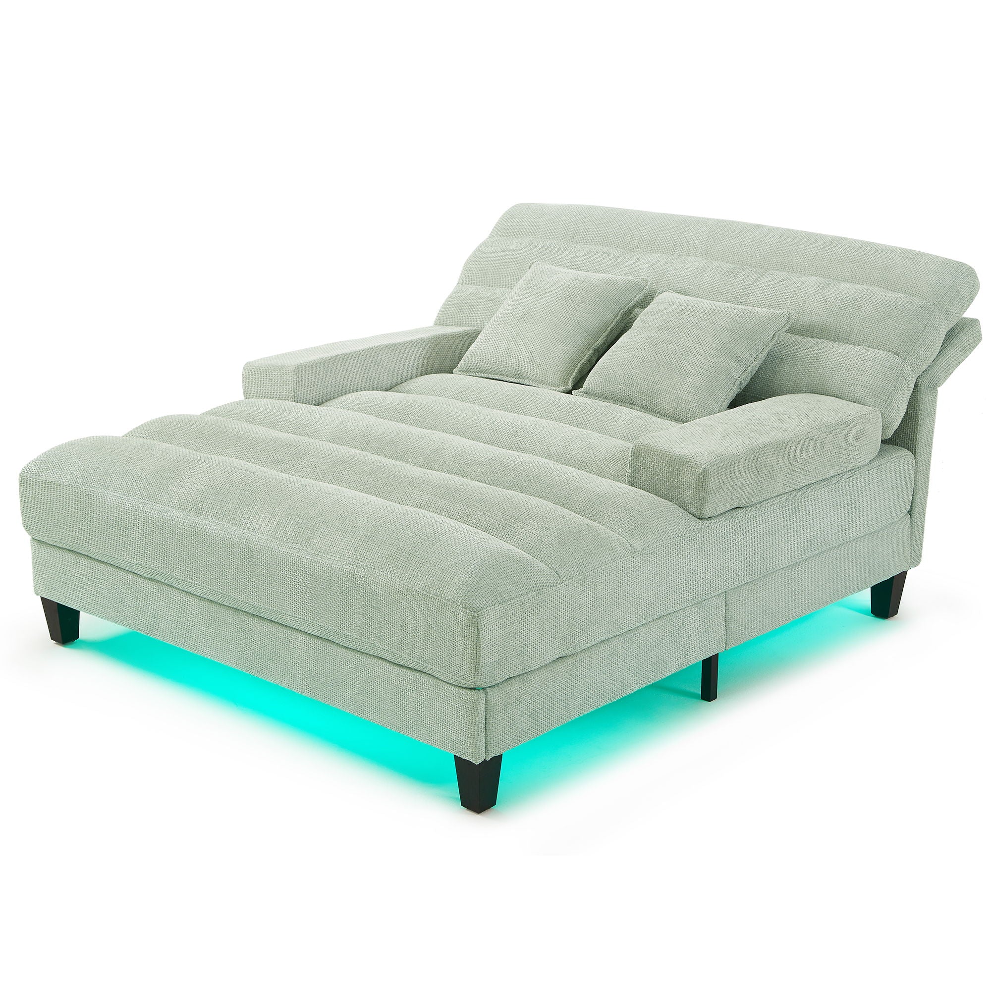 Chaise Bed Lounge Sofa Chair With Adjustable Backrest And LED Light Strip - Green