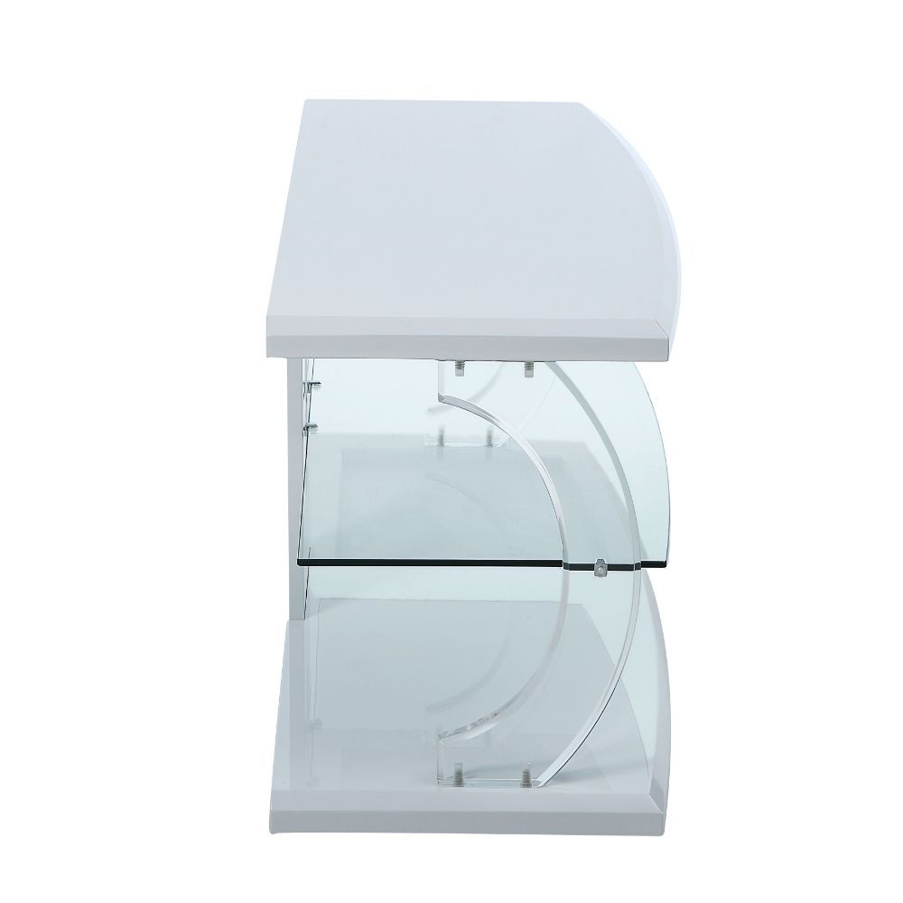 ACME Aileen - TV Stand - White & Clear Glass | Meri Furniture