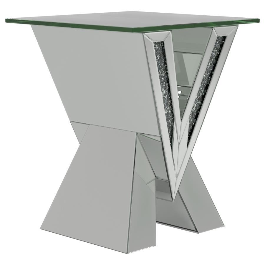Coaster Fine Furniture Taffeta - Glass Top Mirrored Acrylic End Table - Silver | Meri Furniture