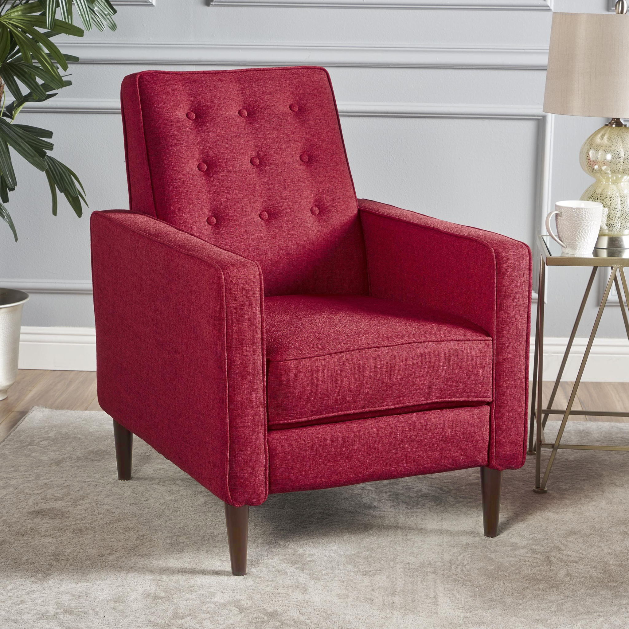 Mid-Century Modern Recliner With Button Tufted Waffle Stitch