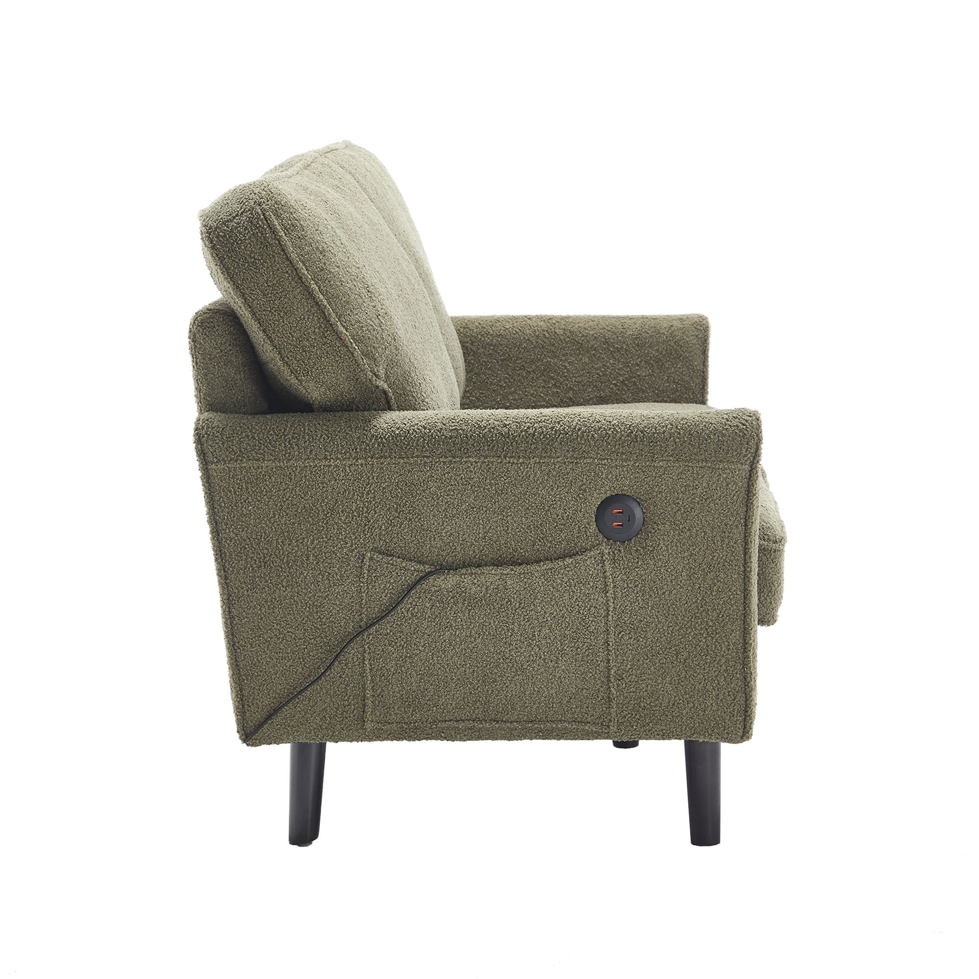 Mid Century Modern Loveseat Sofa With USB Ports, Removable Pillow Cover