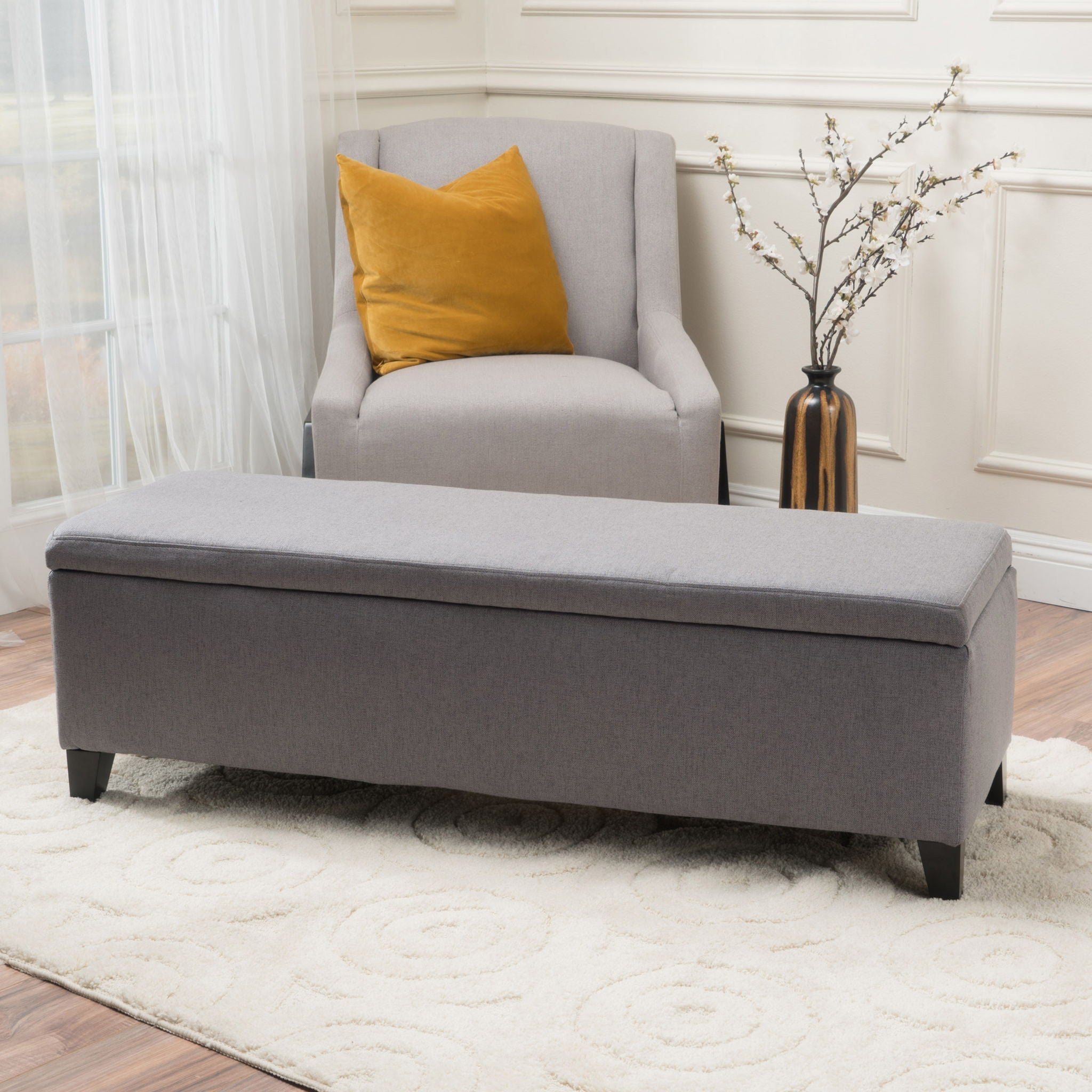 Contemporary Storage Ottoman Bench With Polyester Upholstery