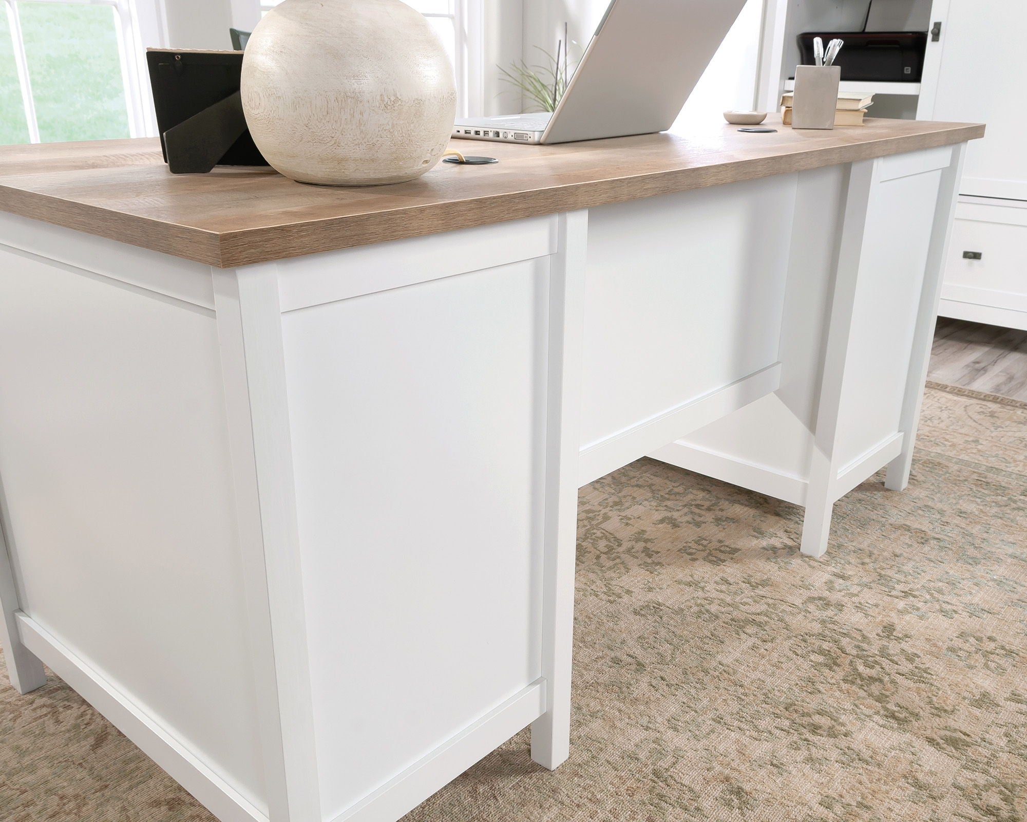 White Executive Pedestal Desk with Drawers
