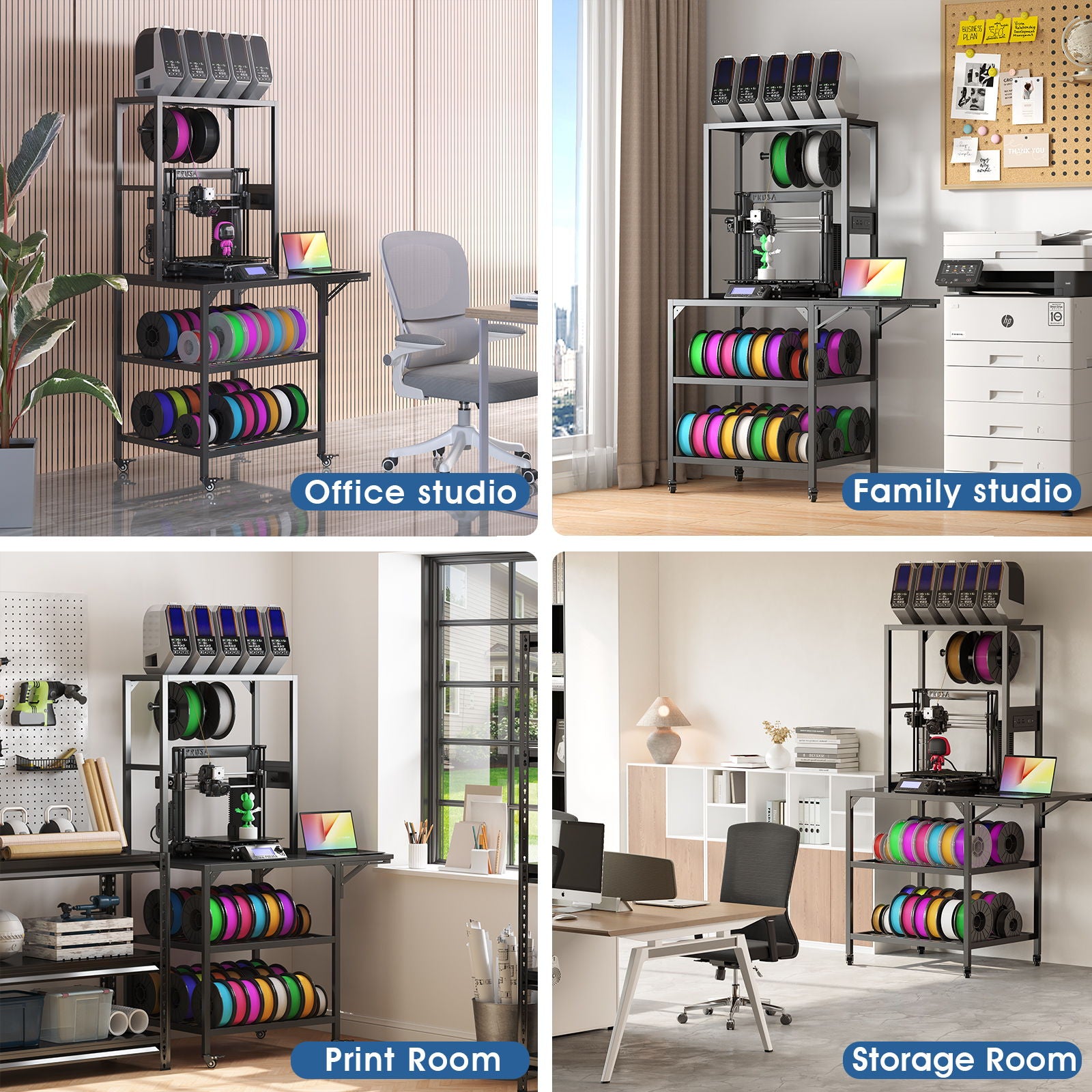 Heavy Duty 3D Printer Stand With Filament Storage Rack - Black