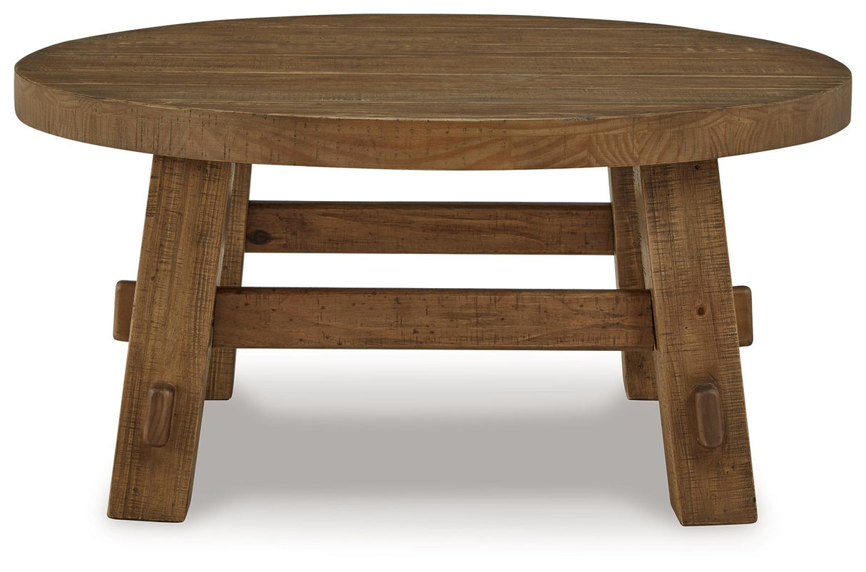 Signature Design by Ashley® Mackifeld - Warm Brown - Round Cocktail Table | Meri Furniture
