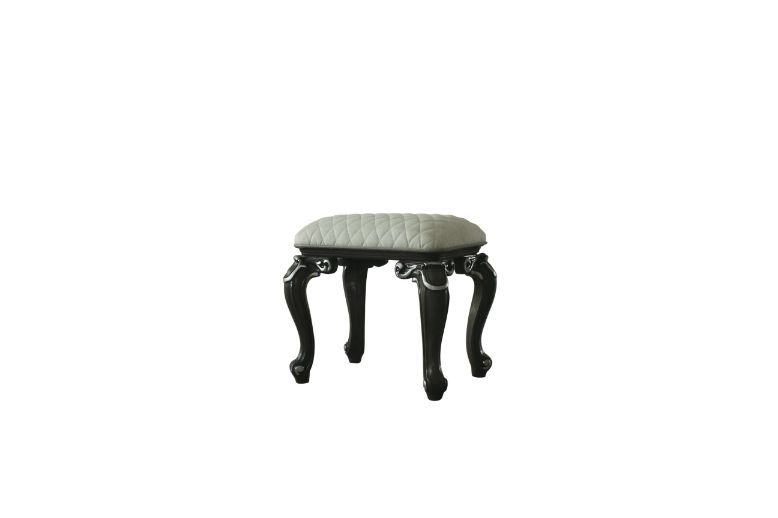 ACME House - Delphine - Stool - Two Tone Ivory Fabric & Charcoal Finish | Meri Furniture