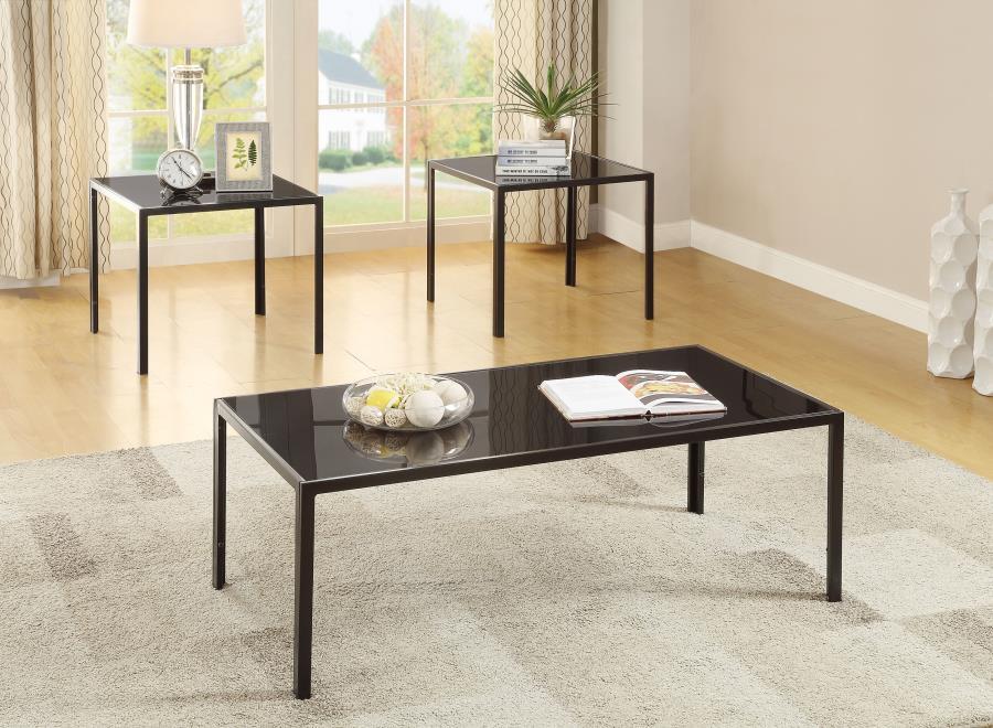 Coaster Fine Furniture Brock - Rectangular Glass Top Coffee Table Set - Black | Meri Furniture