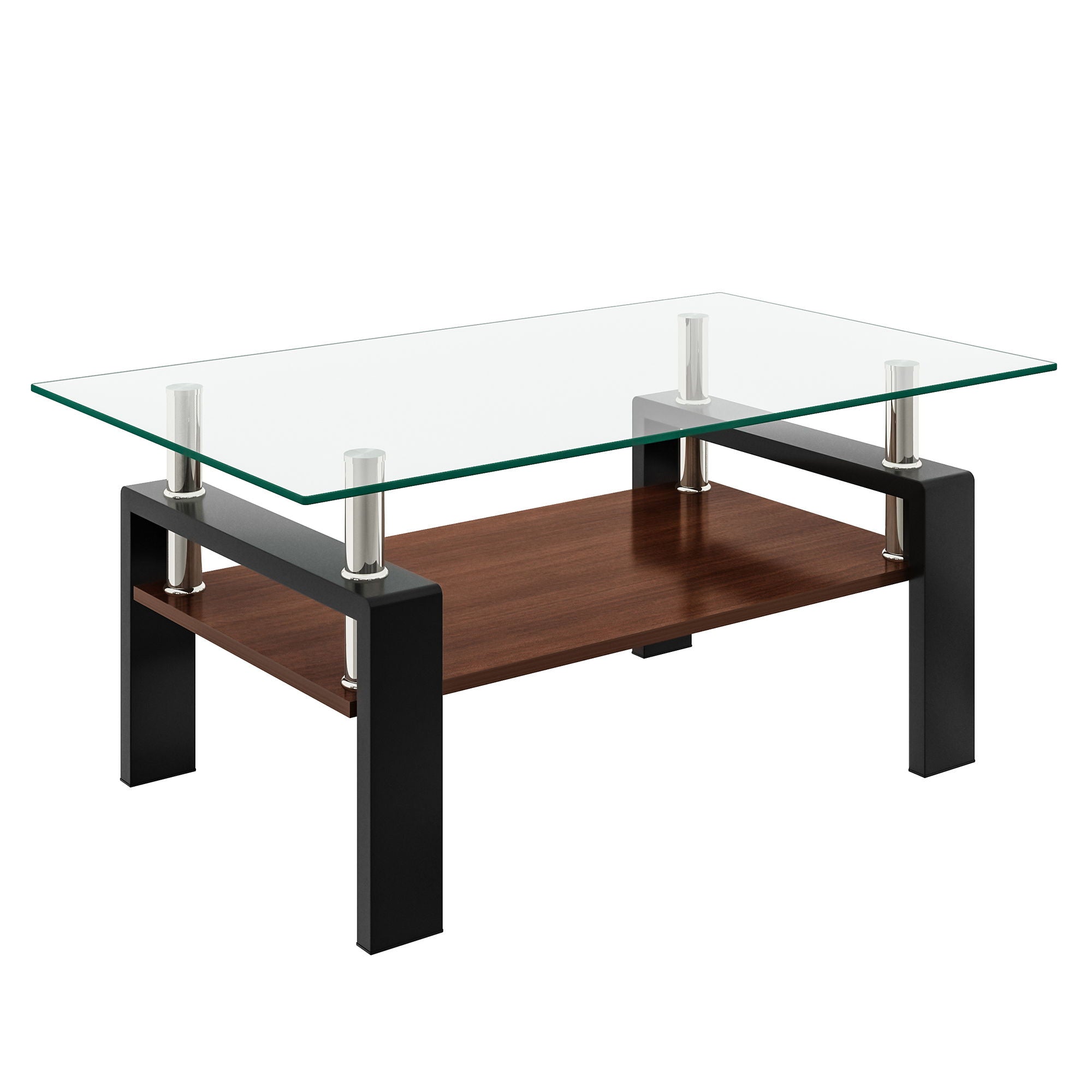 Modern Rectangular Coffee Table With Tempered Glass Top Layer, Table For Living Room - Transparent