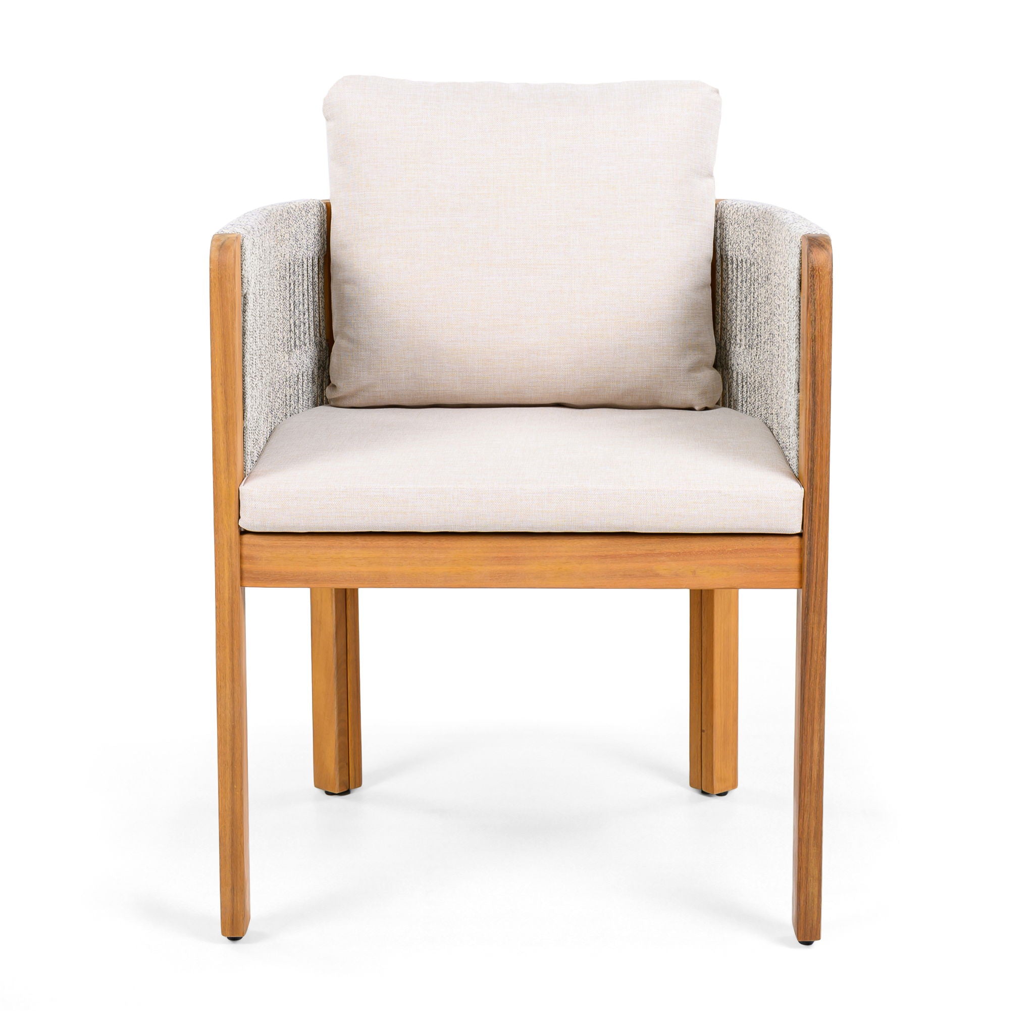 Outdoor Dining Chairs & Rope Handles (Set of 2) - Beige / Teak