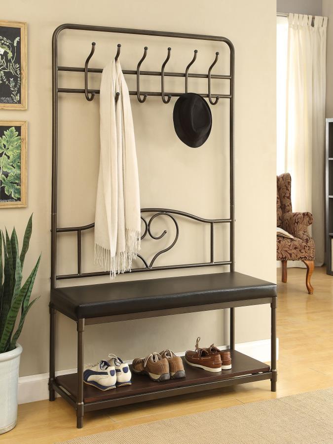 Coaster Fine Furniture Francesca - 6 Hook Coat Rack Hall Tree Shoe Bench - Dark Bronze | Meri Furniture