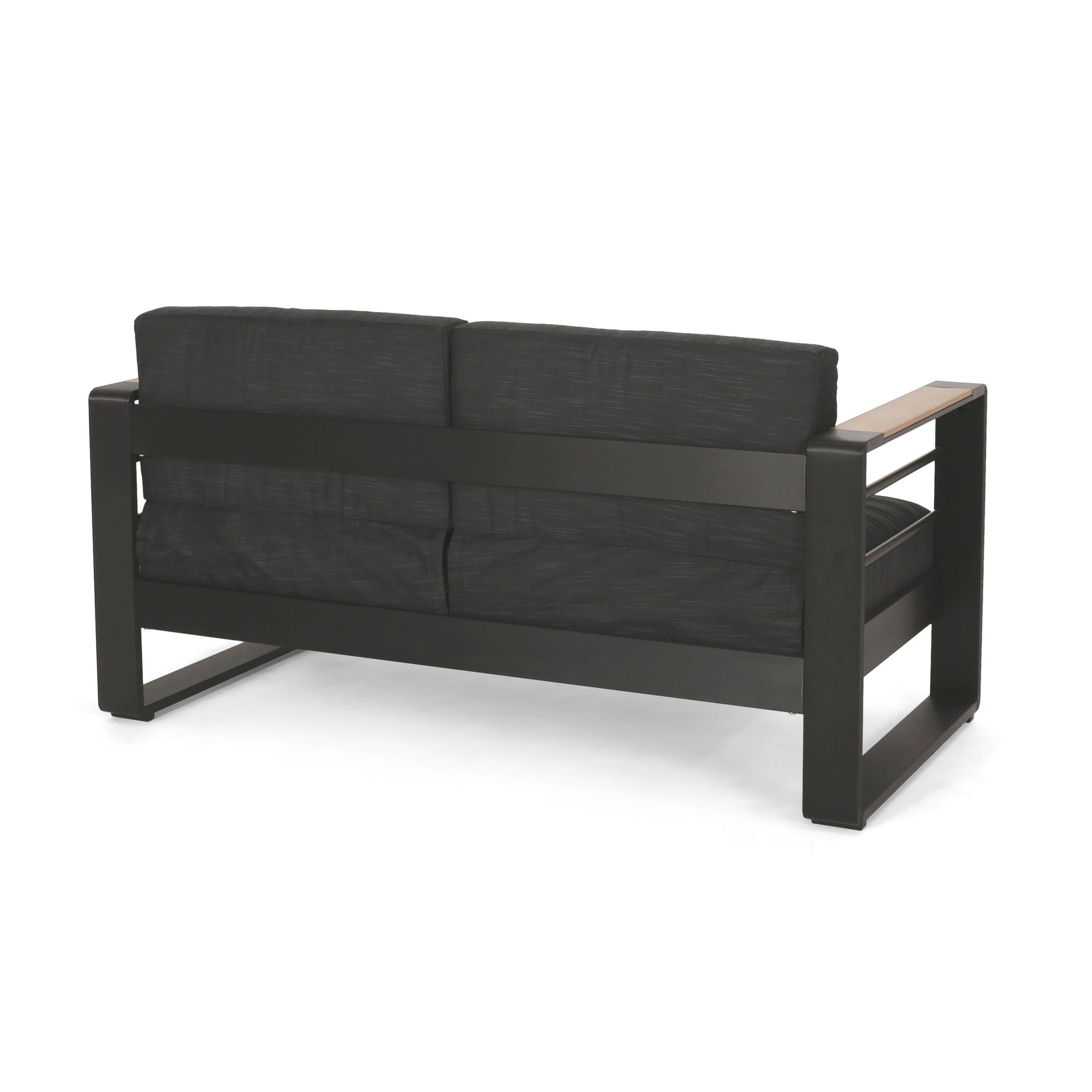 Loveseat With Slat Paneling And Aluminum Frame - Black