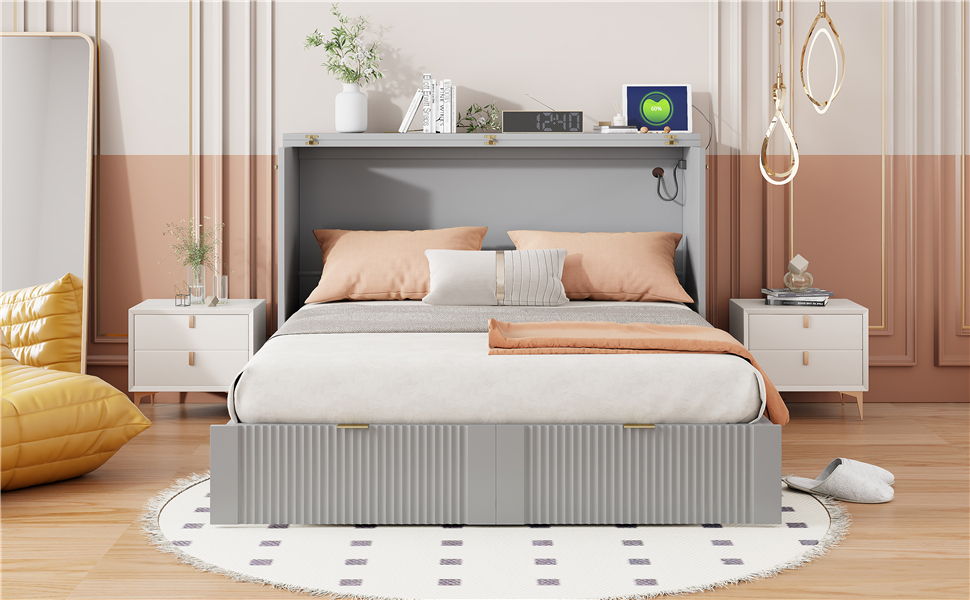 Murphy Bed With Drawer And A Set Of Sockets & USB Ports, Pulley Structure Design