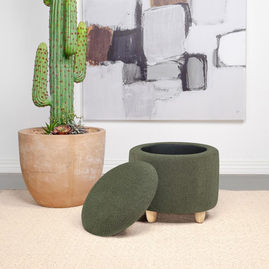 Coaster Fine Furniture Valia - Faux Sheepskin Upholstered Round Storage Ottoman | Meri Furniture