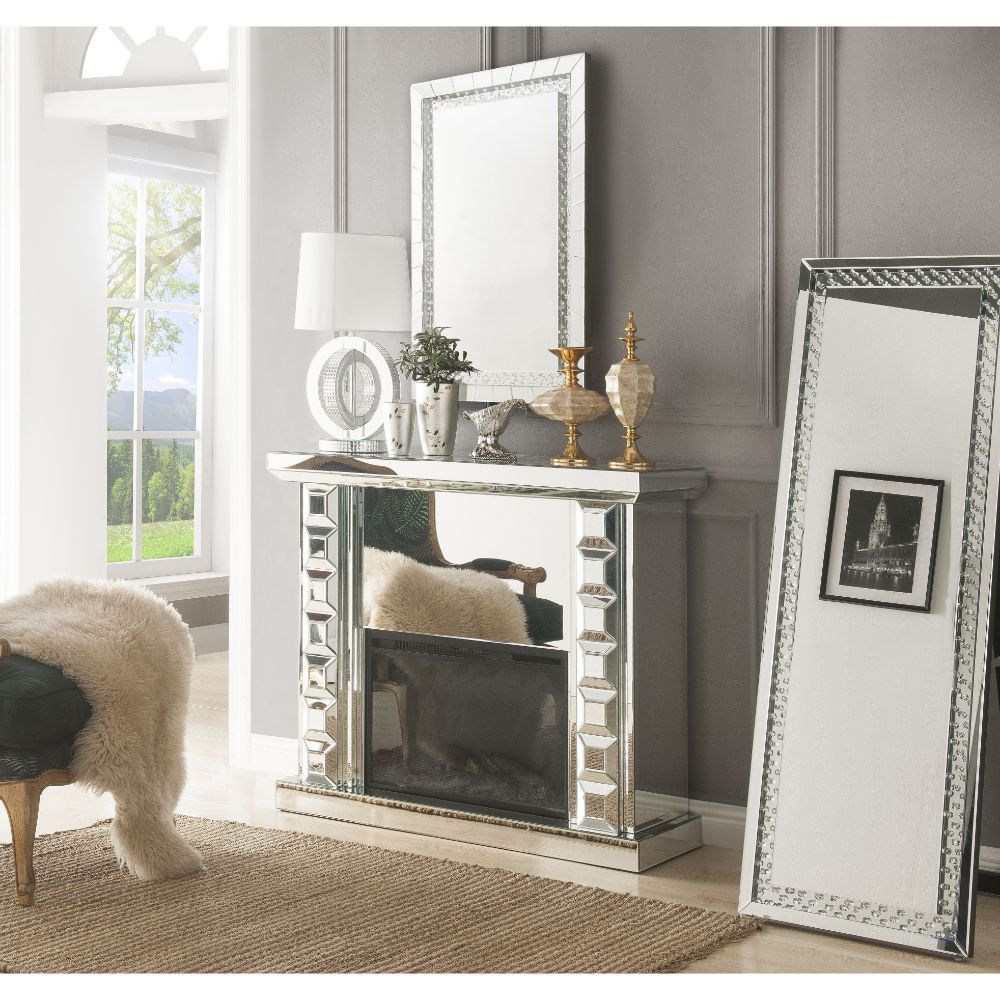 ACME Dominic - Fireplace - Mirrored | Meri Furniture