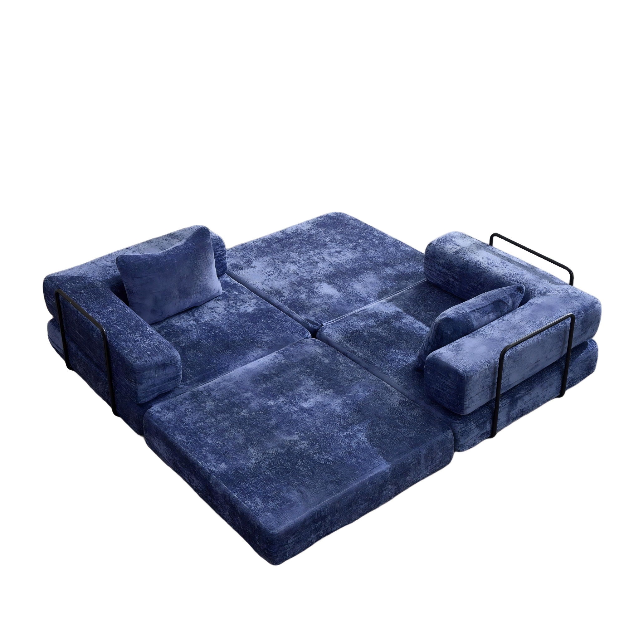 Convertible Floor Sofa Bed With Pillow Back Support Armrest