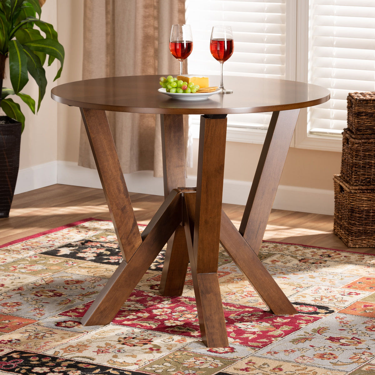 Irene Modern and Contemporary Walnut Brown Finished 35-Inch-Wide Round Wood Dining Table