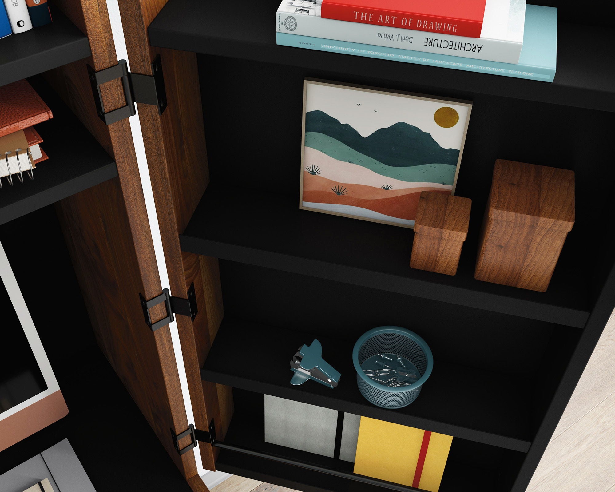 Computer Cabinet with Storage in Grand Walnut