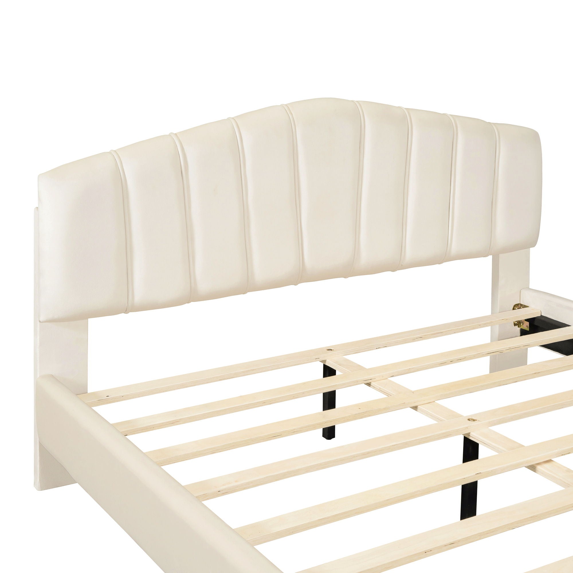 Platform Bed With Thick, Stylish Stripe Decorated Bedboard And Elegant Leg