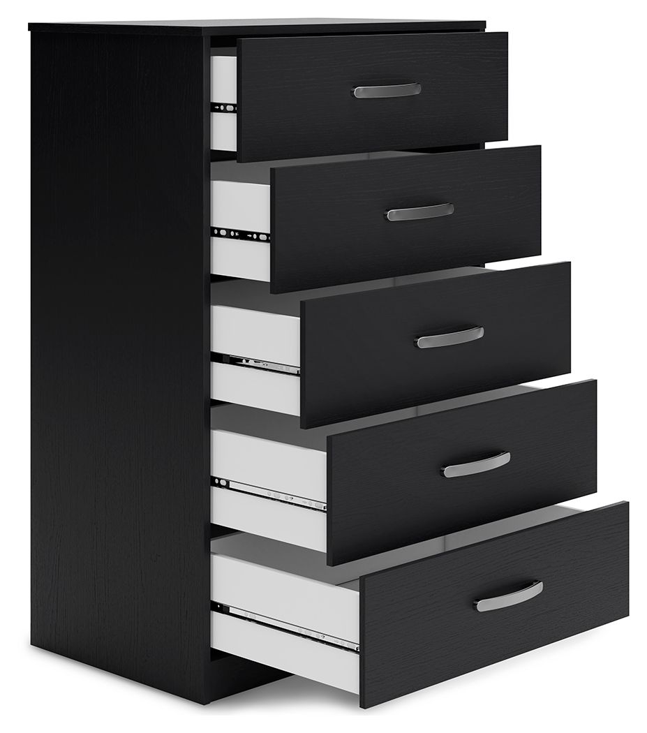 Signature Design by Ashley® Finch - Black - Five Drawer Chest - 46" Height | Meri Furniture
