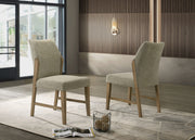 Eden Set of 2 Beige Linen Dining Chair with Rustic Oak Finish Legs