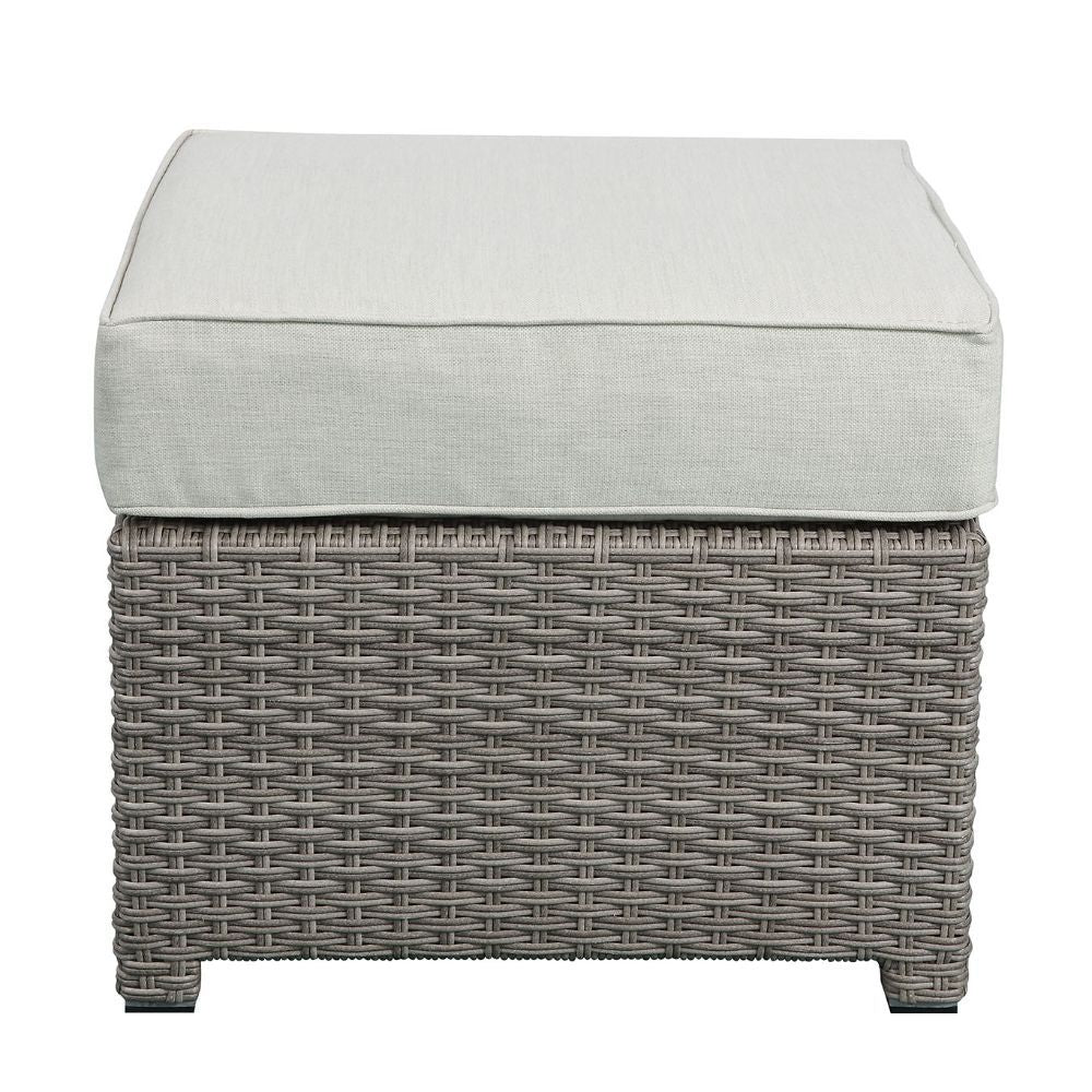 ACME Salena - Patio Sofa & Ottoman - Beige Fabric & Gray Wicker - 26" | Meri Furniture