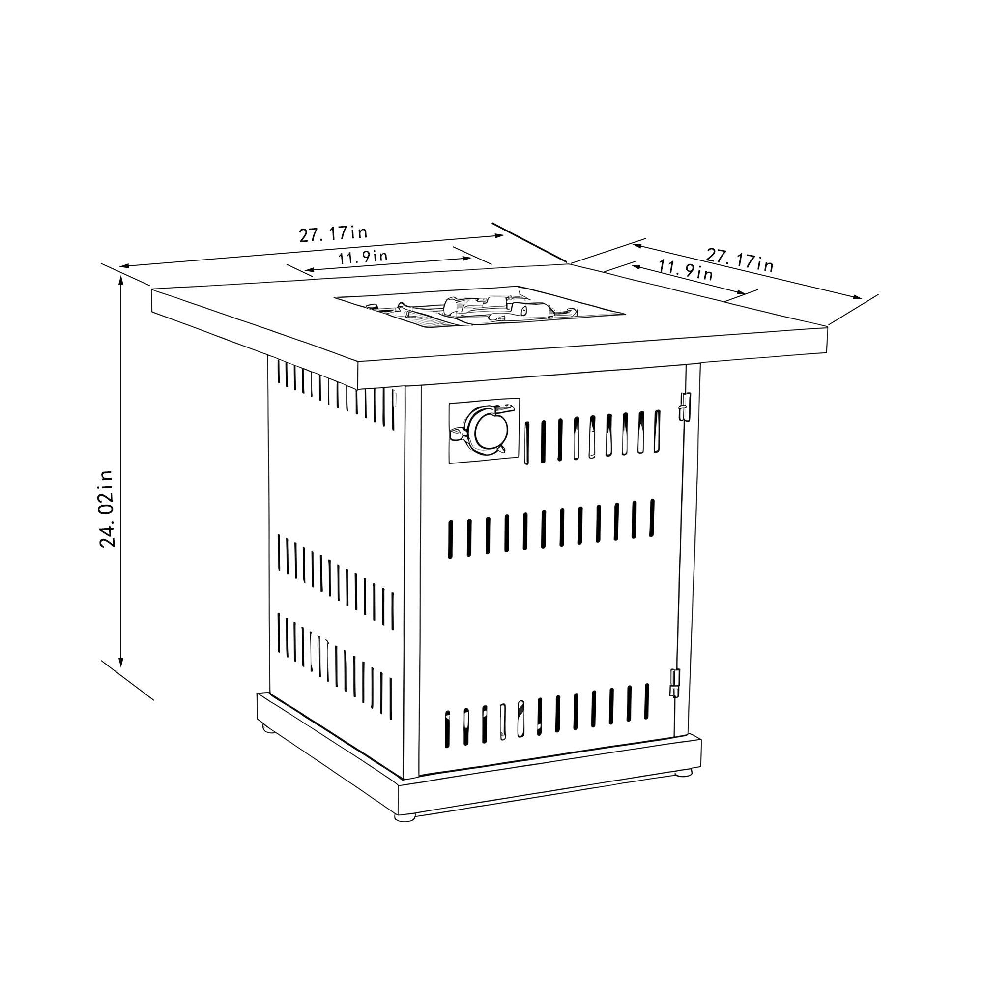 28" Propane Gas Fire Pit Table, 50000 Btu Square Steel Fire Pit For Outside Patio Deck Garden Courtyard - Brown