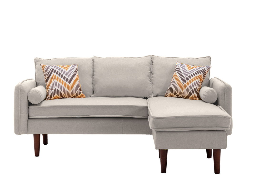 Mia 70"W Beige Sectional Sofa Chaise with USB Charger & Pillows