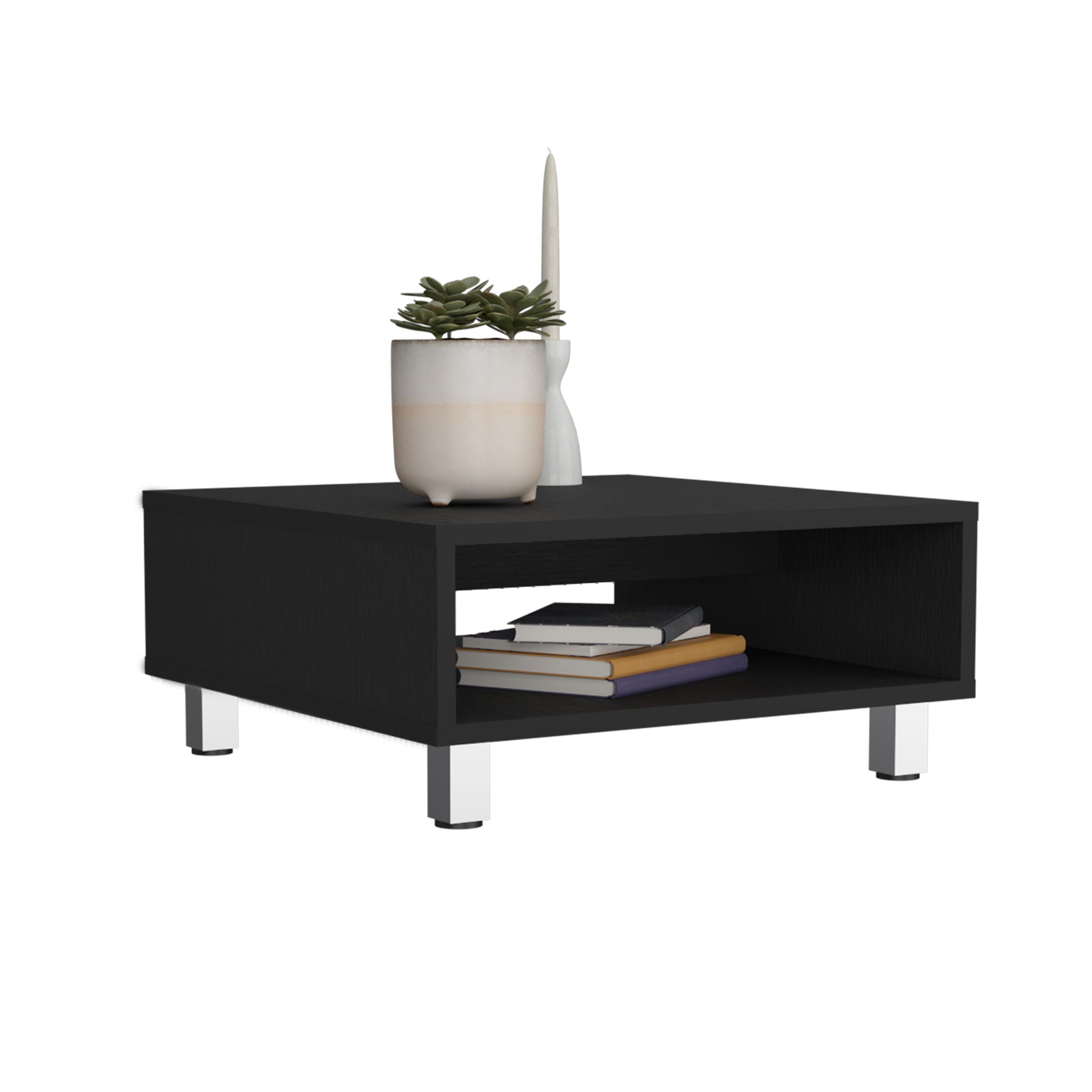 Coffee Table 1 Shelf, 4 Legs - Black