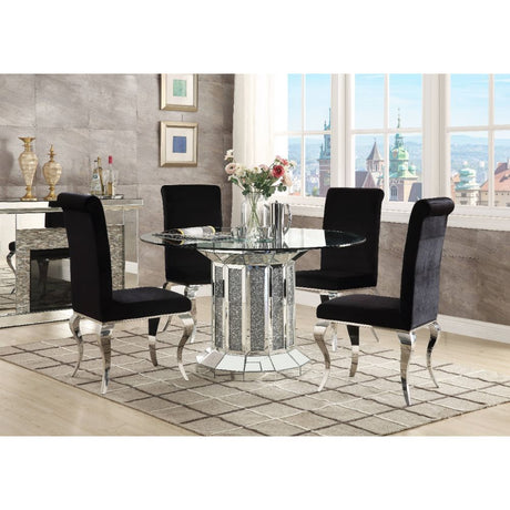 ACME Noralie - Dining Table - Mirrored & Faux Diamonds - Wood - 30" | Meri Furniture