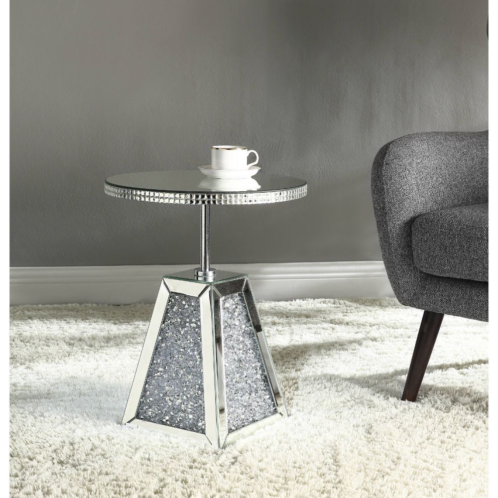 Noralie - 20" Accent Table - Mirrored & Faux Diamonds