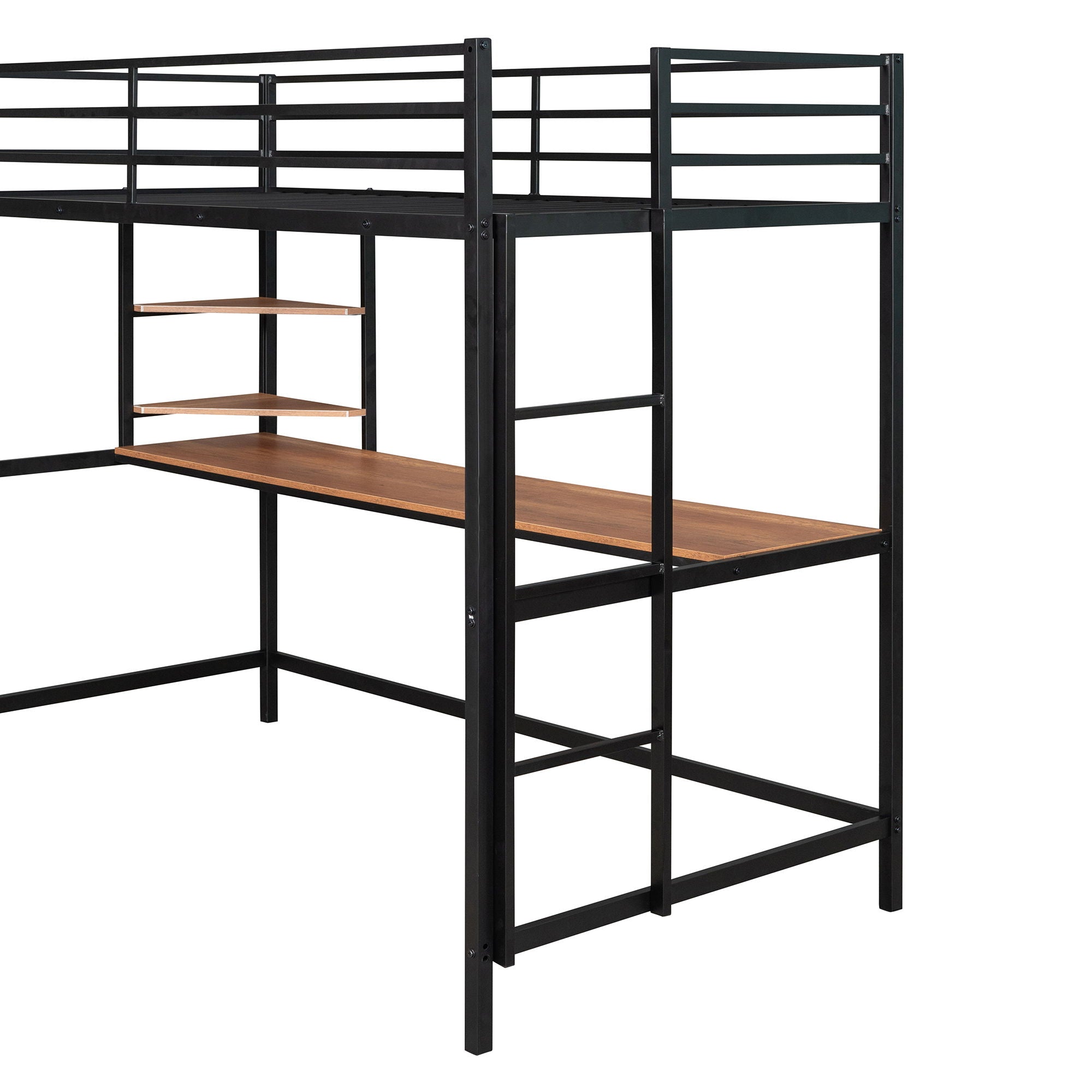 Twin Loft Bed With Desk And Shelve - Black